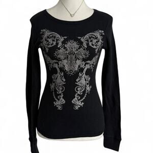 Y2K Vintage Grunge Mcbling Cross Gothic Cotton Long Sleeve Vision Sports Size M